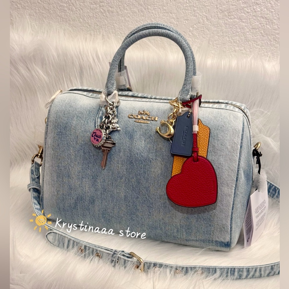 NWT Coach CDY75  Rowan Large Satchel Bag In Loved Denim With Charms